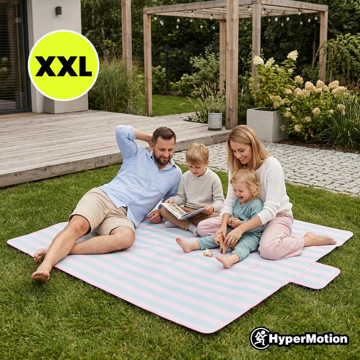 HyperMotion Picknickdecke 150x200 cm wasserfest Streifen Rosa Grün | Picknickdecke mit wasserfester