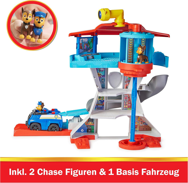 PAW Patrol, Lookout Tower, Hauptquartier Spielset mit 1 Chase Basis Fahrzeug, 2 Chase Figuren und Zu
