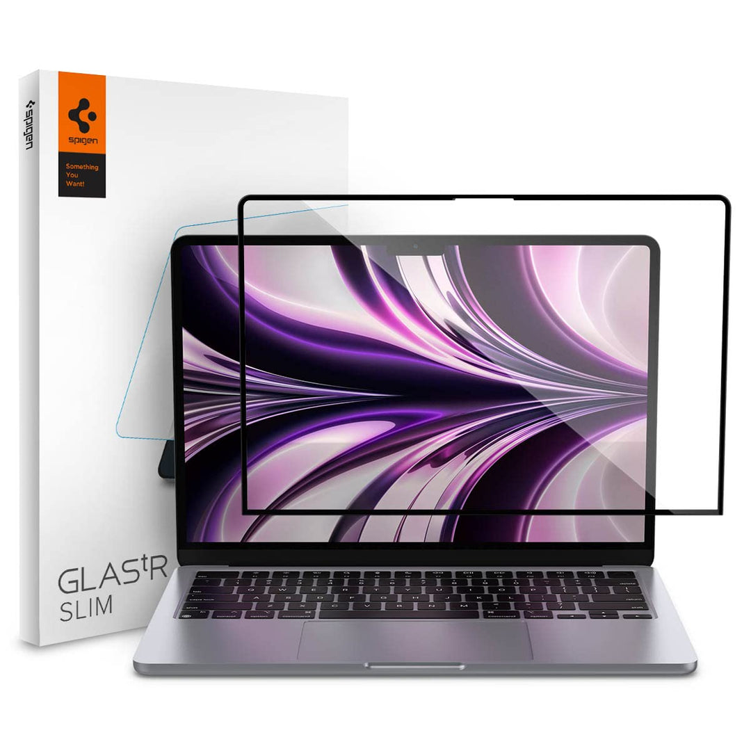 Spigen Glas.tR Slim Displayschutz für MacBook Air 13.6 Zoll mit M3/M2 Chip (ab 2022), Kristallklar,