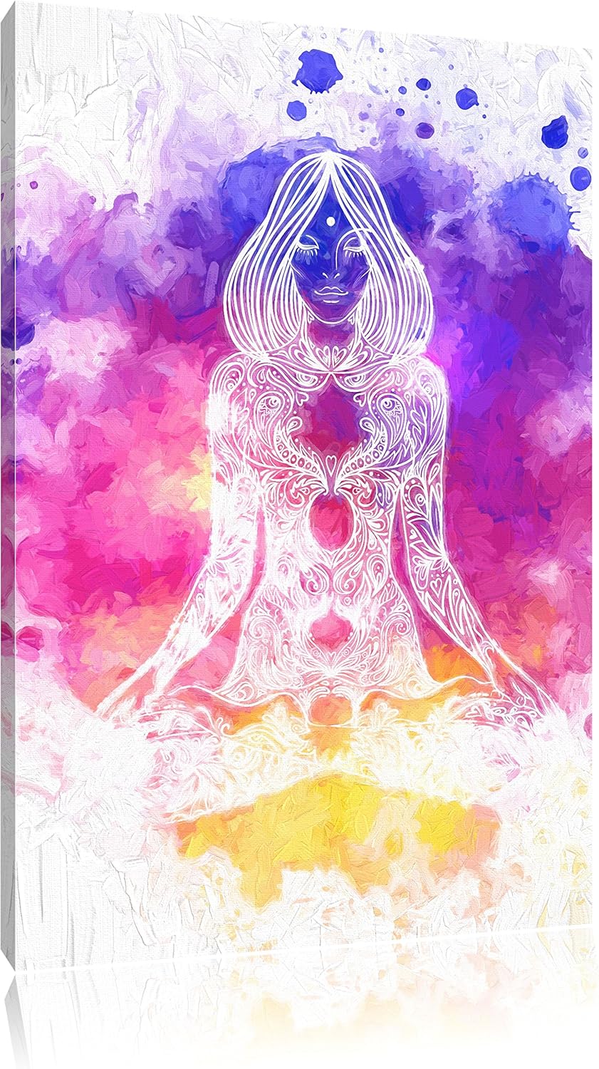 Pixxprint Lotoshaltung Yoga Kunst / 100x70cm Leinwandbild bespannt auf Holzrahmen/Wandbild Kunstdruc