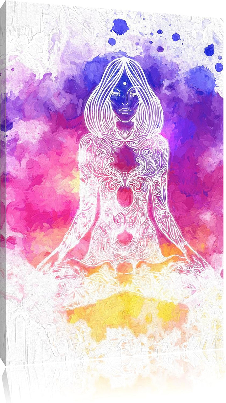 Pixxprint Lotoshaltung Yoga Kunst / 100x70cm Leinwandbild bespannt auf Holzrahmen/Wandbild Kunstdruc