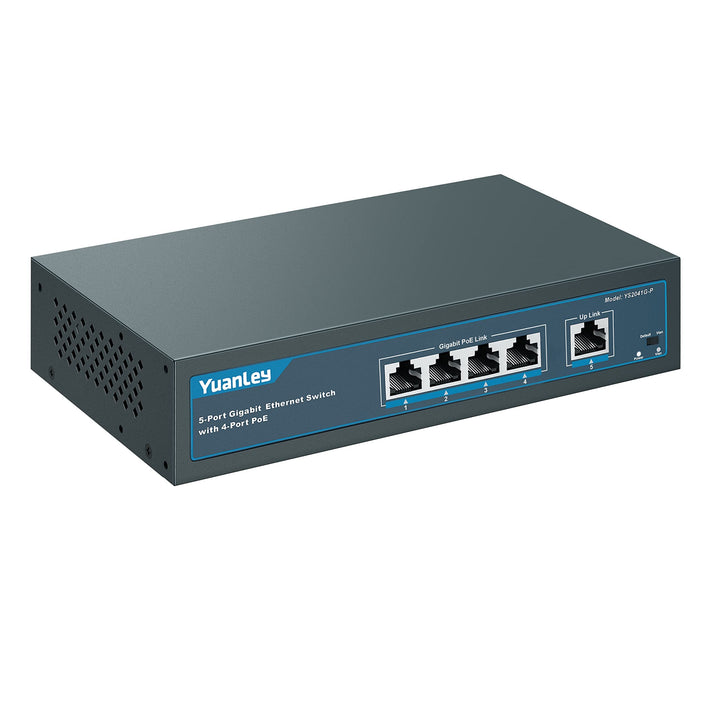 YuanLey 5 Port Gigabit PoE Switch with 4 Port PoE, 802.3af/at 78W Eingebaute Leistung, Lüfterloses,