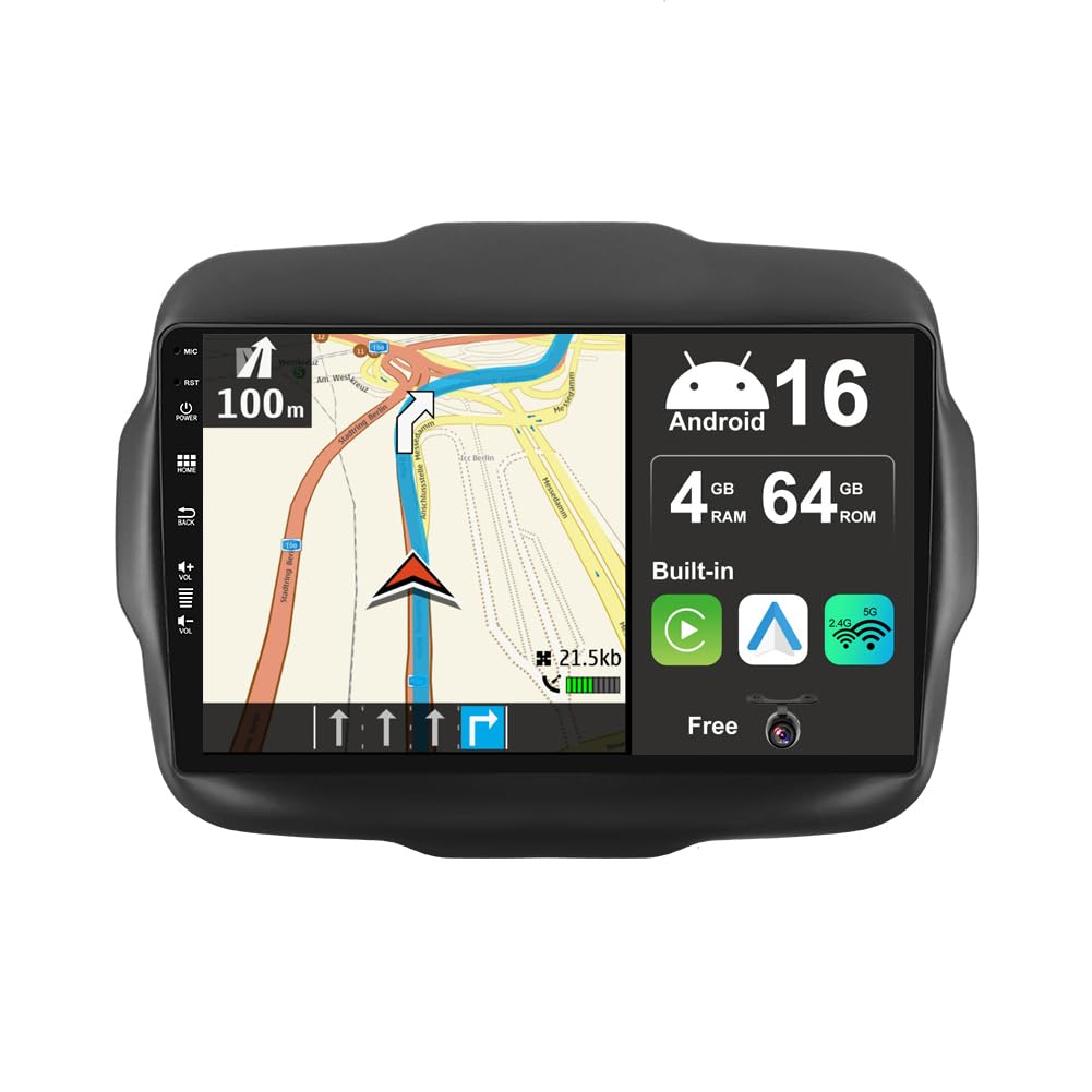 [4G+64G] Android 16 IPS Autoradio Passt für Jeep Renegade (2015-2018) - Eingebautes CarPlay Android