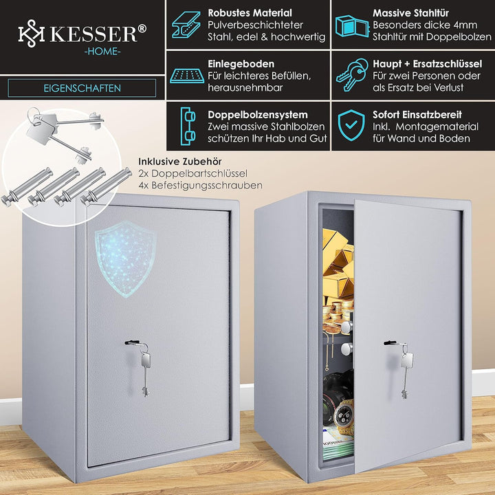 KESSER® Tresor Möbeltresor mit Doppelbartschloss, Safe Geldschrank Boden-Wandtresor Wandsafe 50x35x3