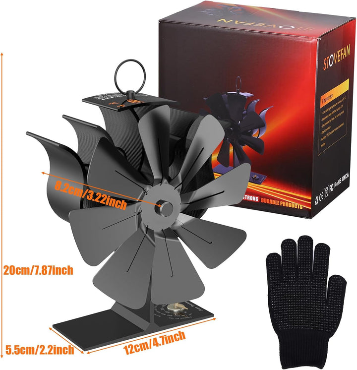 Kaminventilator, 8 Flügel Ofenventilator Ohne Strom, Ventilator für Kaminofen Leiser Betrieb, Holzof