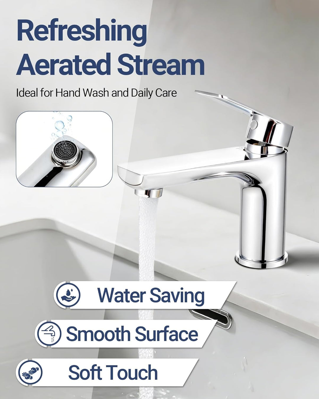 Wasserhahn Bad Edelstahl - Einhebelmischer Waschbecken - Bad Wasserhahn mit 60 mm Anschlussschlauch,