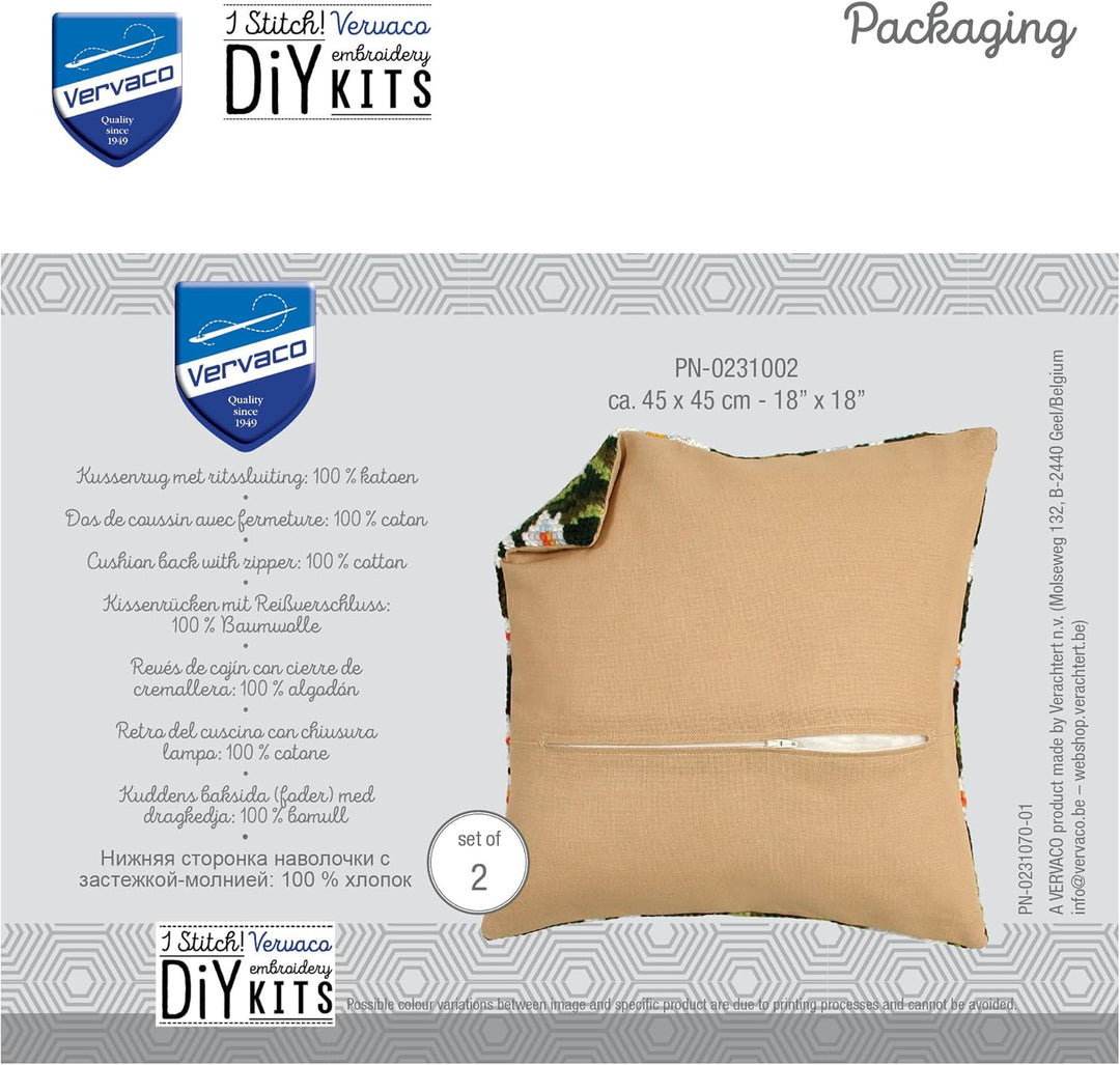 Vervaco 2 x Kissenrückseiten mit Reissverschluss für Stickkissen, 2 Kissenbezüge 45,7 x 45,7 cm, 2 x