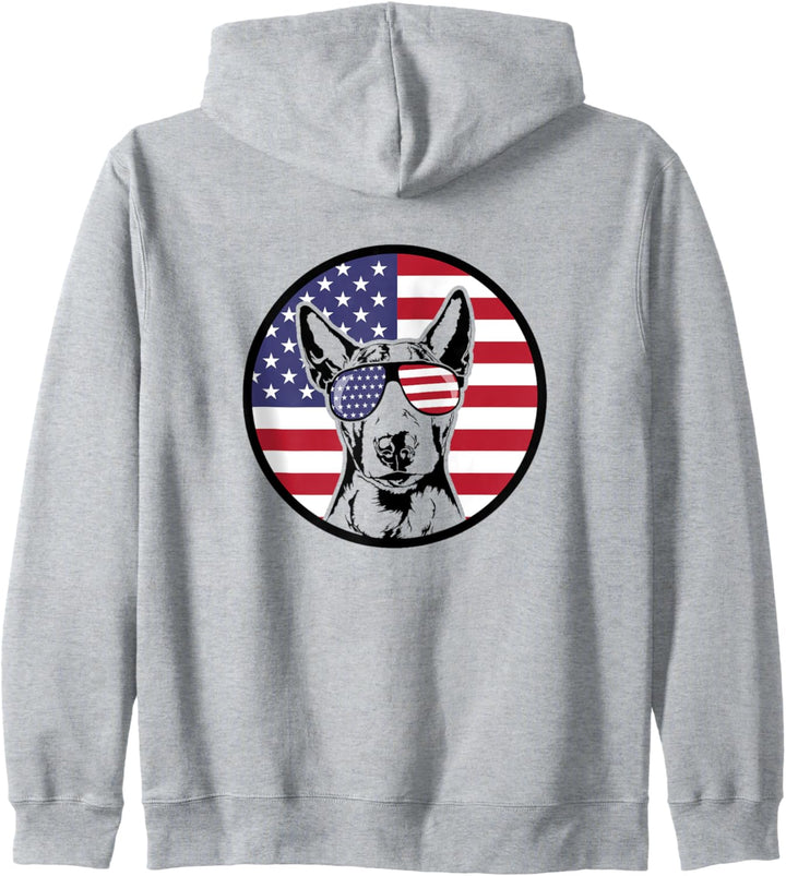 Stolzer Bullterrier Amerika Fahne Sonnenbrille Hund Hunde Kapuzenjacke
