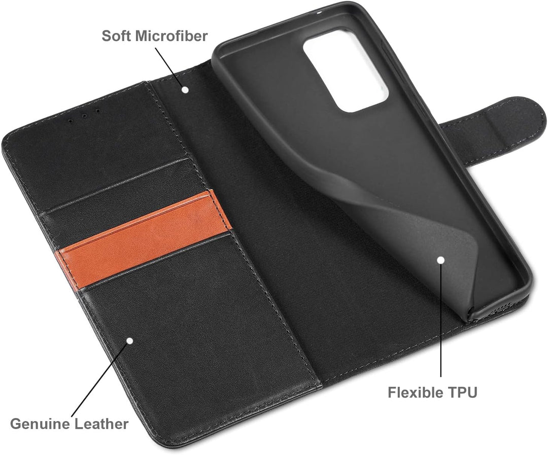 LENSUN Echtleder Hülle für Samsung Galaxy A33, Handyhülle [Echtes Leder] [Magnetverschluss] [RFID Sc