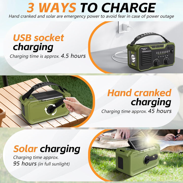 27000mAh Kurbelradio Notfall,Notfallradio Solar Kurbel FM/AM Mit Bluetooth 5.3, Emergency Radio SOS-