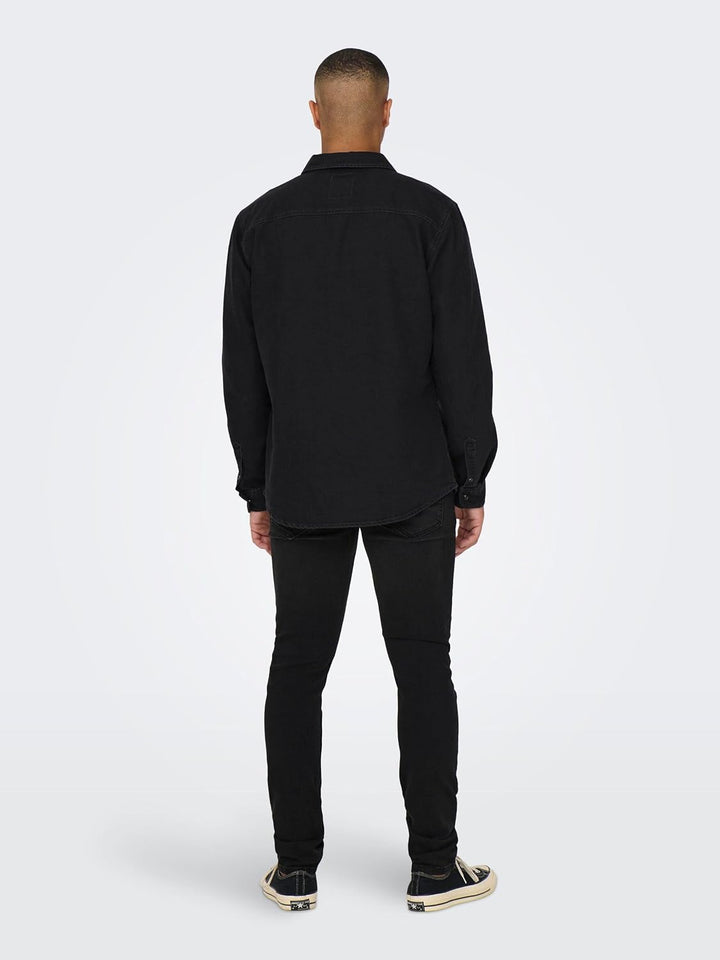 ONLY &amp; SONS Male Jeanshemd Normal geschnitten Hemdkragen Hemd XS Dark Grey Denim, XS Dark Grey Denim
