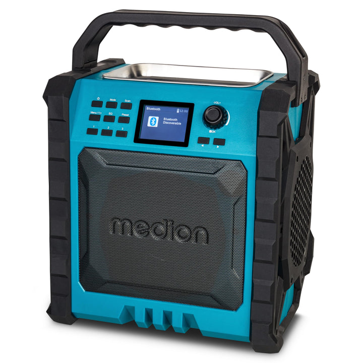 MEDION P66896 Baustellenradio (DAB Plus, DAB+/UKW, integrierter Akku, Farbdisplay, Bluetooth, Powerb