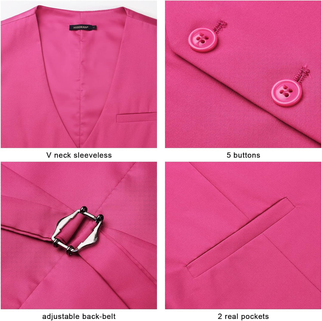 HISDERN Herren Formale Hochzeit Party Weste Baumwolle Einfarbig Weste XXL Z1 - Fuchsia, XXL Z1 - Fuc