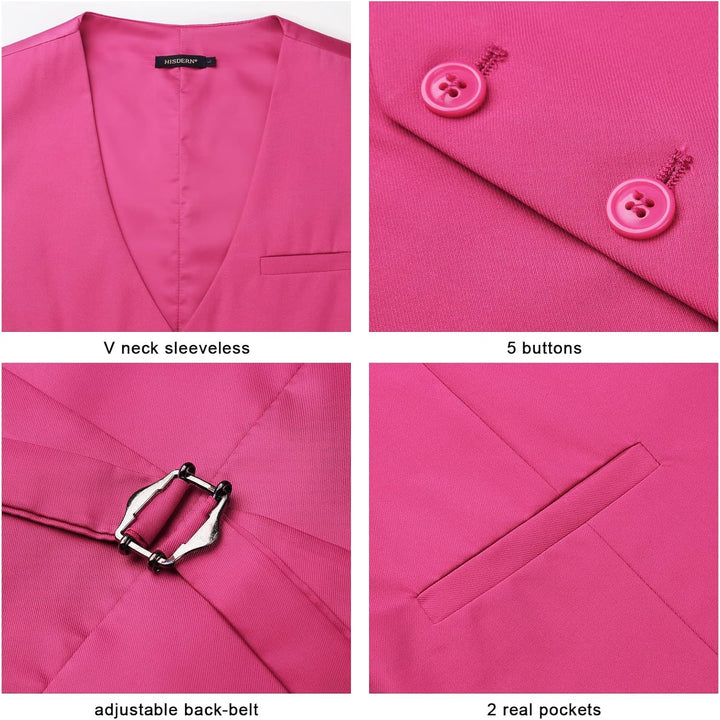 HISDERN Herren Formale Hochzeit Party Weste Baumwolle Einfarbig Weste XXL Z1 - Fuchsia, XXL Z1 - Fuc
