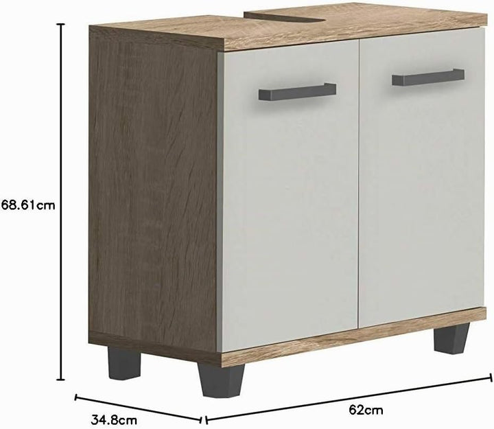 FORTE Veris Waschbeckenschrank mit 2 Türen, Holzwerkstoff, Sonoma Eiche / Weiss Hochglanz, 62 x 68,6