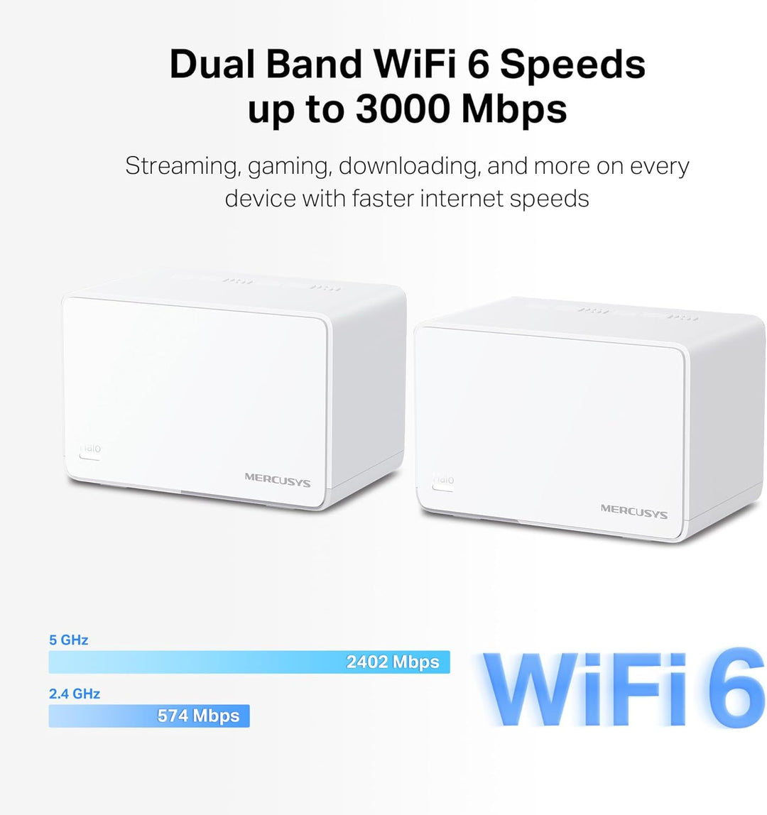 Mercusys Halo H3000X(2-Pack) WLAN-Router 6 Mesh, AX3000, Dualband, Reichweite bis zu 420 m², 3 x Gig
