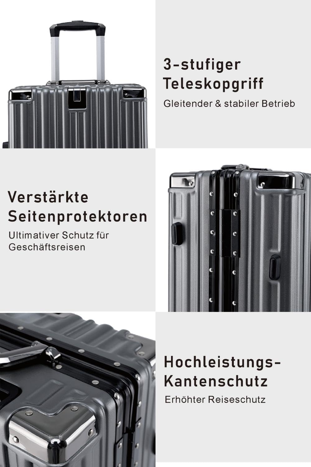 Aoliwei Mittelgrosser Koffer M 67cm - Alurahmen Hartschalenkoffer aus 100% Polycarbonat, ca. 65L - P