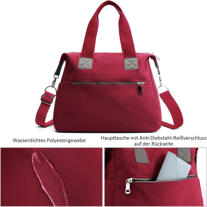 Damen Handtasche Gross, Wasserabweisende Schultertasche Umhängetasche mit Vielen Fächern, Leichte Sh
