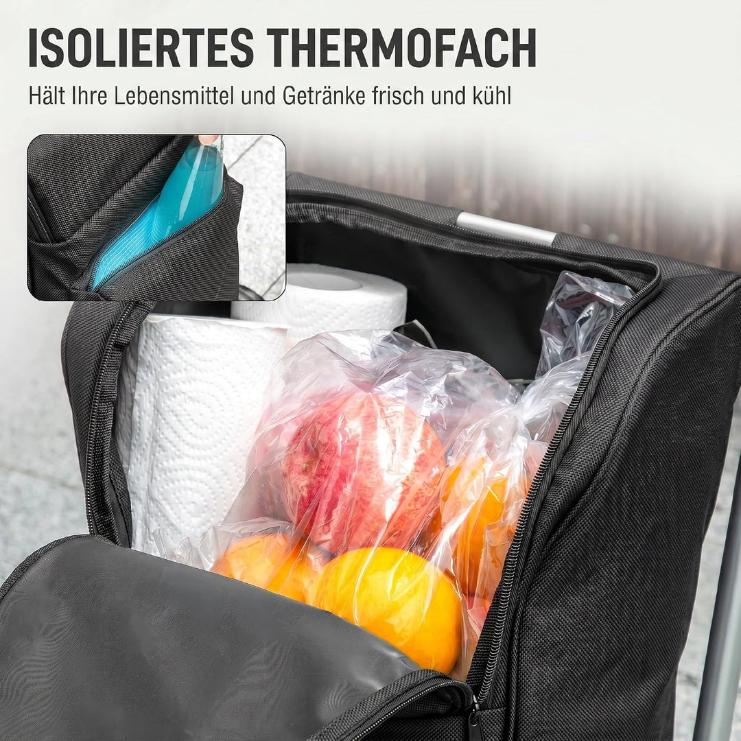 HOMCOM Einkaufstrolley Klappbar mit Kühlfach, 46L, Schwarz, Schwarz