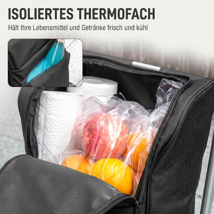 HOMCOM Einkaufstrolley Klappbar mit Kühlfach, 46L, Schwarz, Schwarz