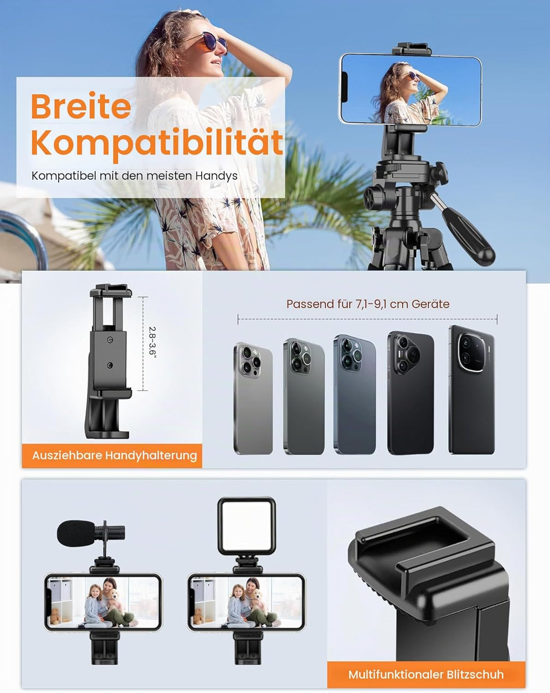 JOILCAN Kamerastativ für Canon Nikon, DSLR-Stativ, Kamerastativ mit Universal-Handyhalterung 74.5inc