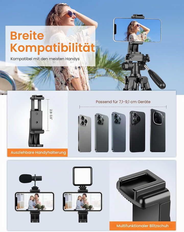 JOILCAN Kamerastativ für Canon Nikon, DSLR-Stativ, Kamerastativ mit Universal-Handyhalterung 74.5inc