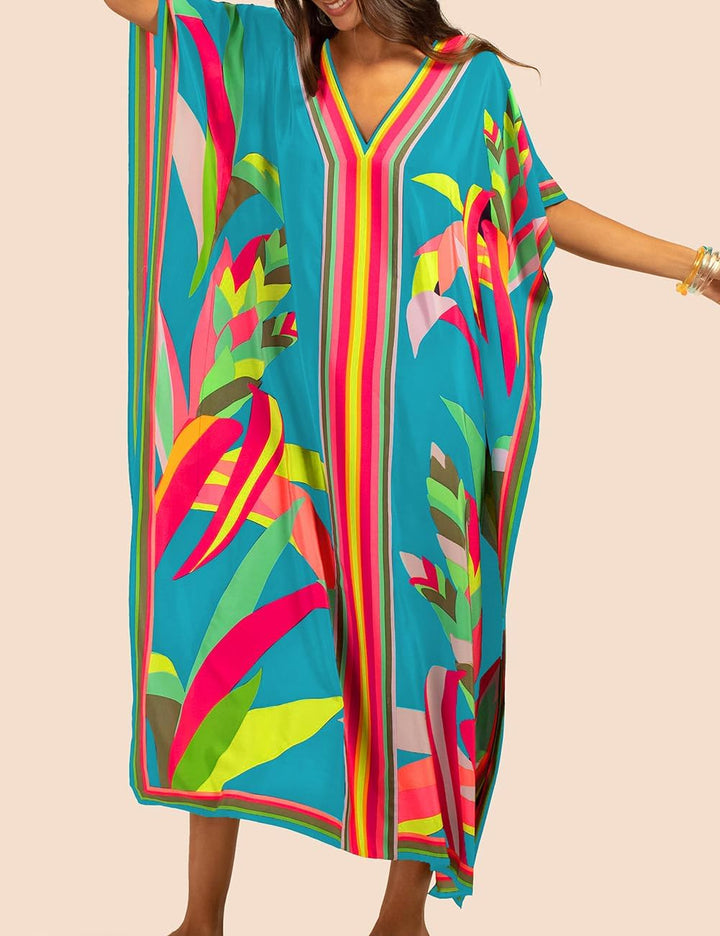 Bsubseach Damen Casual Beach Kaftan Kleid Kurzarm Loungewear Caftan Strandkleid C-sky blau, C-sky bl