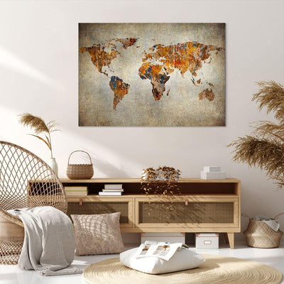 Bilder auf Leinwand 100x70cm Leinwandbild Welt Karte Kontinente Geographie Gross Wanddeko Bild Schla