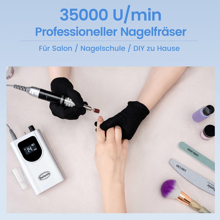 Nagelfräser Elektrisch 35000 U/min, Delanie Akku-Nagelfräser für Acrylnägel Nagellack, wiederaufladb