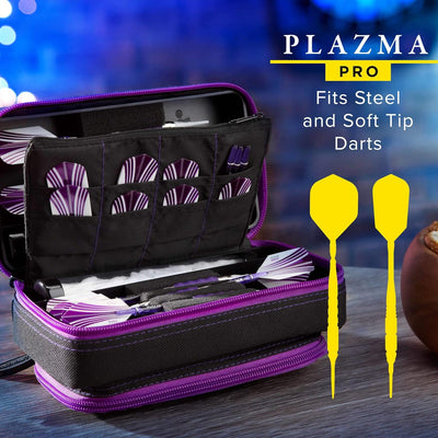 Casemaster Plazma Pro Dart-Schutzhülle mit Handyfach, für Stahlspitzen und weiche Dartpfeile, Schwar