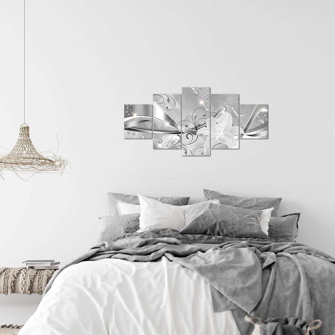 Runa Art Wandbilder Blumen Lilien 5 Teilig Bild auf Vlies Leinwand Deko Wohnzimmer Abstrakt Schwarz