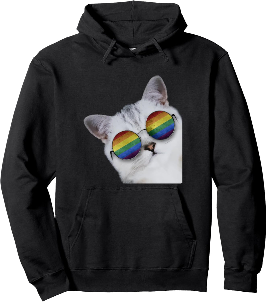 Gay Pride Tee for Women Men LGBT Cat Rainbow Purride Pullover Hoodie