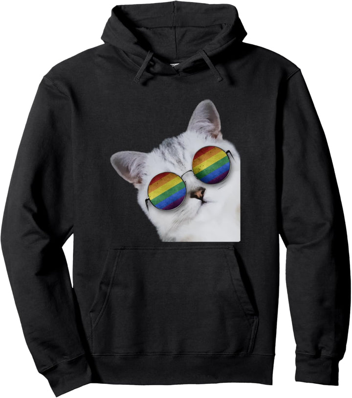 Gay Pride Tee for Women Men LGBT Cat Rainbow Purride Pullover Hoodie