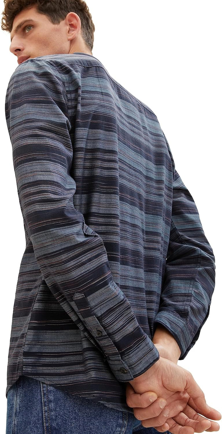 TOM TAILOR Herren Regular Fit Chambray Hemd aus Baumwolle, 32282 - Navy Irregular Cross Stripe