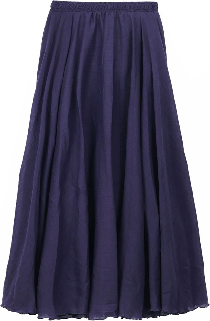 Damen Maxirock Baumwolle Lange Rock Tellerrock Doppelt Schicht Elastischer Bund 34-42 Blau - Dunkelb