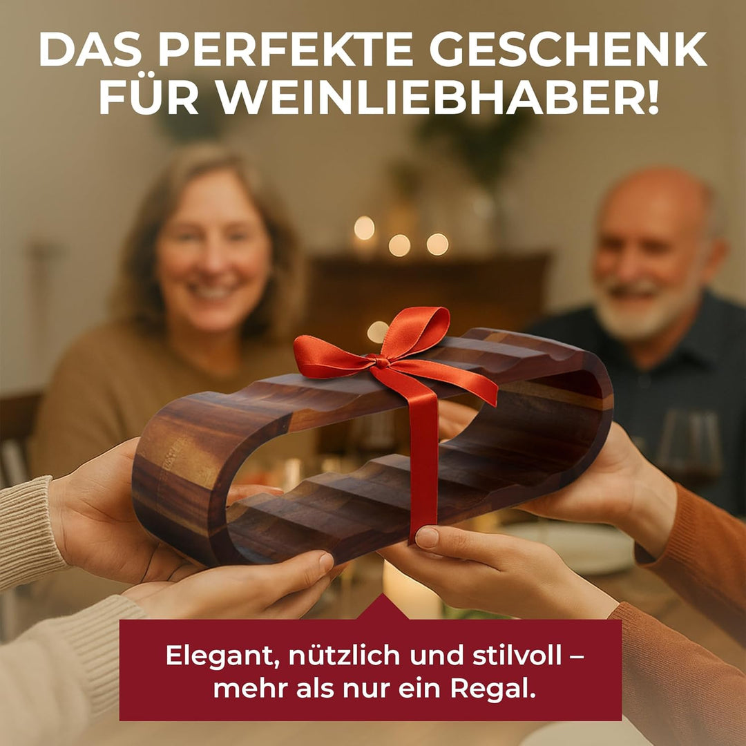 Modernes Weinregal Holz 8 Flaschen – Stilvolles Akazienholz Flaschenregal, 2 Etagen, platzsparend &