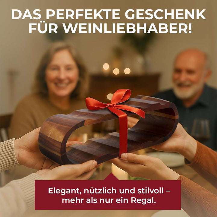 Modernes Weinregal Holz 8 Flaschen – Stilvolles Akazienholz Flaschenregal, 2 Etagen, platzsparend &