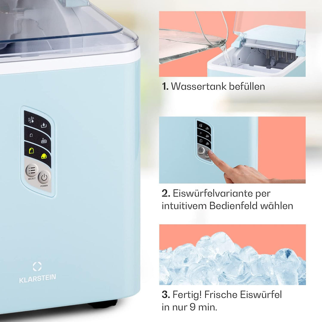 Klarstein Eiswürfelmaschine Klein, Schneller Ice Cube Maker, Eiswürfelbereiter Selbstreinigend, Eisw