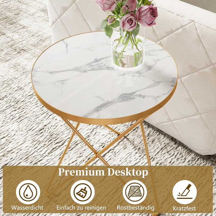 HOLTICO Couchtisch, Beistelltisch rund, Wohnzimmertisch, Kleiner Tisch, Sofatisch für Wohnzimmer, We