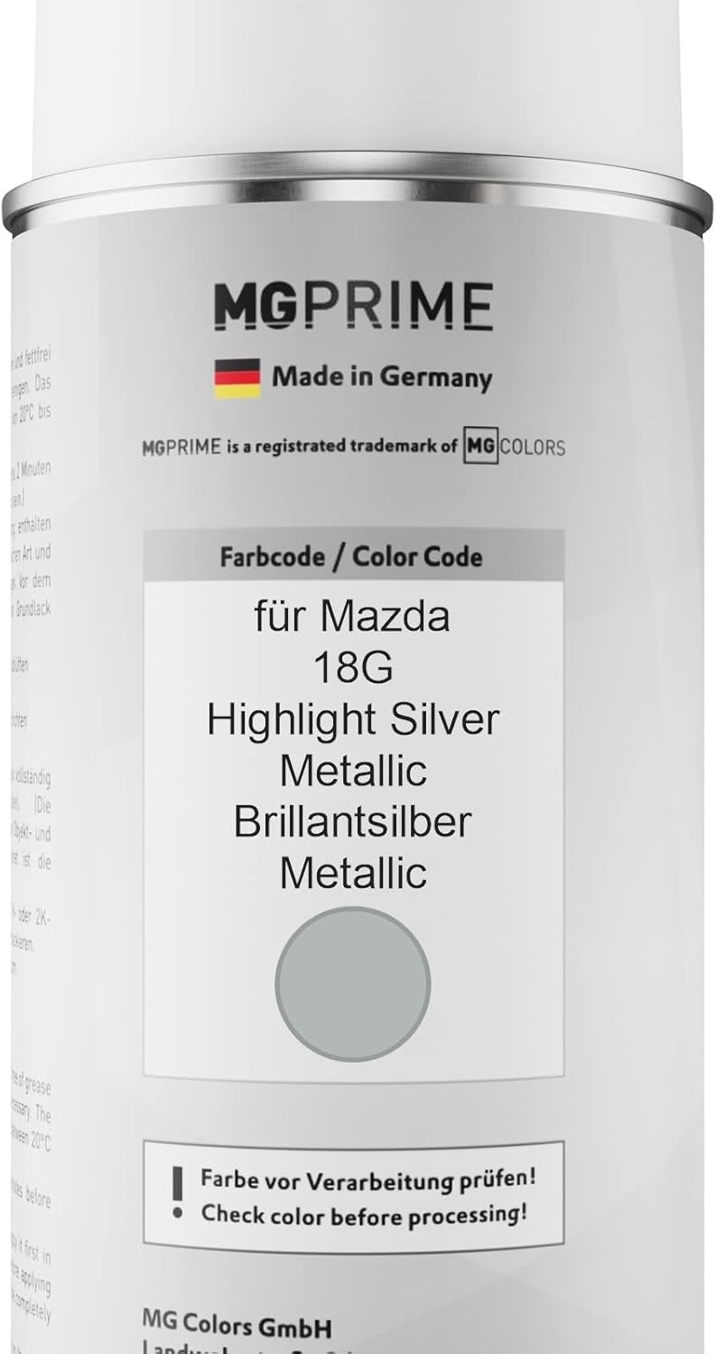 MG PRIME Autolack Sprühdosen Set für Mazda 18G Highlight Silver Metallic/Brillantsilber Metallic Bas