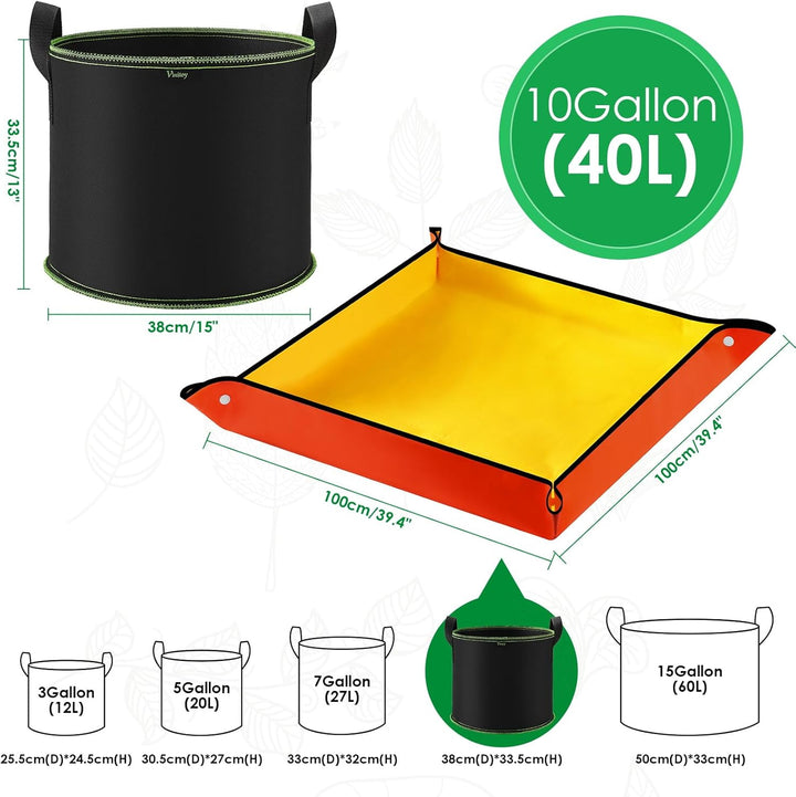 5X 40L Pflanzsack mit Umtopfmatte, Vlies Stoff Pflanzsäcke mit Griffe, Stofftopf mit 100cm x 100cm P