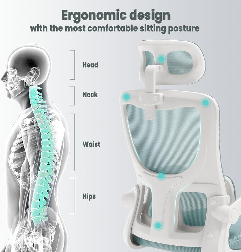 WOLTU Bürostuhl ergonomisch, Schreibtischstuhl Netzstoff, Drehstuhl höhenverstellbar, Schaukelfunkti