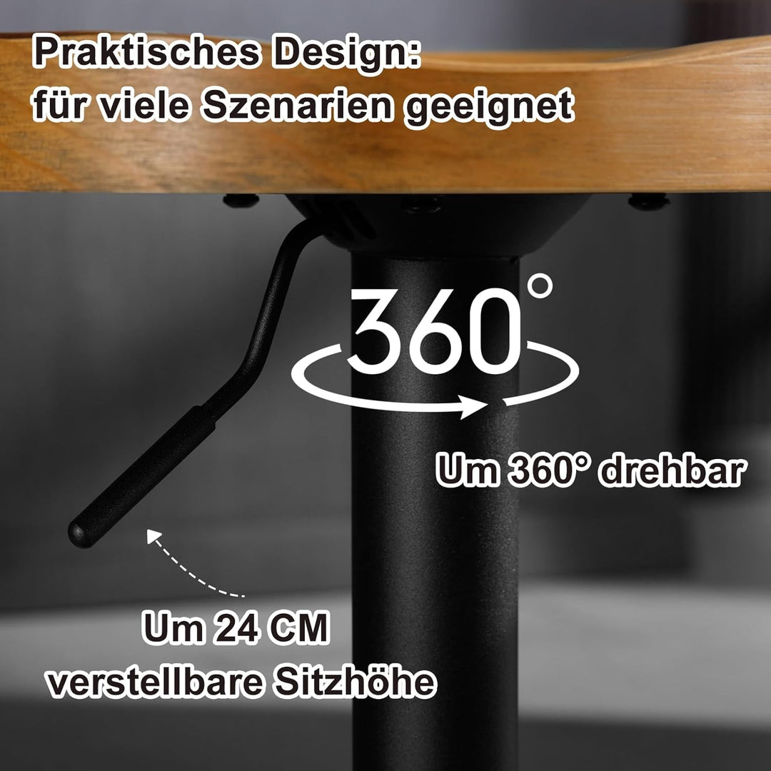 WOLTU Barhocker 2er Set, Hocker höhenverstellbar, Holz, Dunkle Holzoptik | Barstuhl mit Sattelsitz F