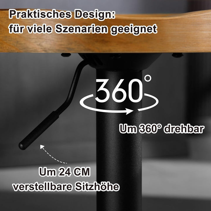 WOLTU Barhocker 2er Set, Hocker höhenverstellbar, Holz, Dunkle Holzoptik | Barstuhl mit Sattelsitz F