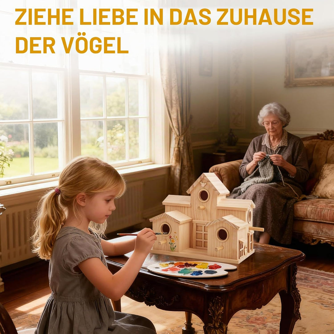 Vogelhaus aus Holz mit mehreren Einstiegslöchern, Kiefer natur, dekoratives Gartenhaus