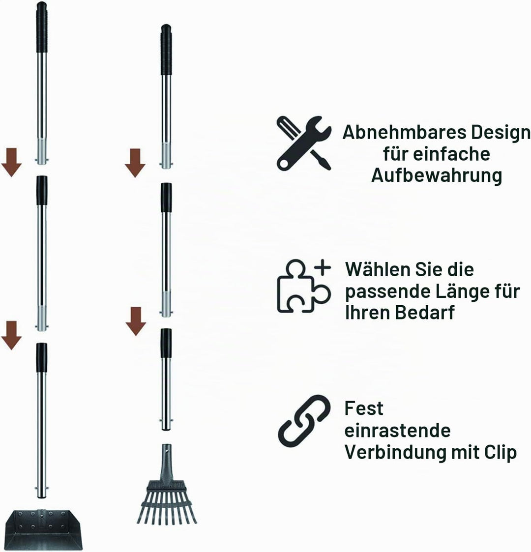 XXYL Hundekotschaufel, Tablett und Rechen für grosse, mittlere und kleine Haustiere, 96,5 cm lang, V