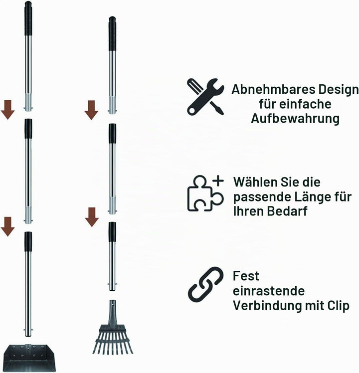 XXYL Hundekotschaufel, Tablett und Rechen für grosse, mittlere und kleine Haustiere, 96,5 cm lang, V