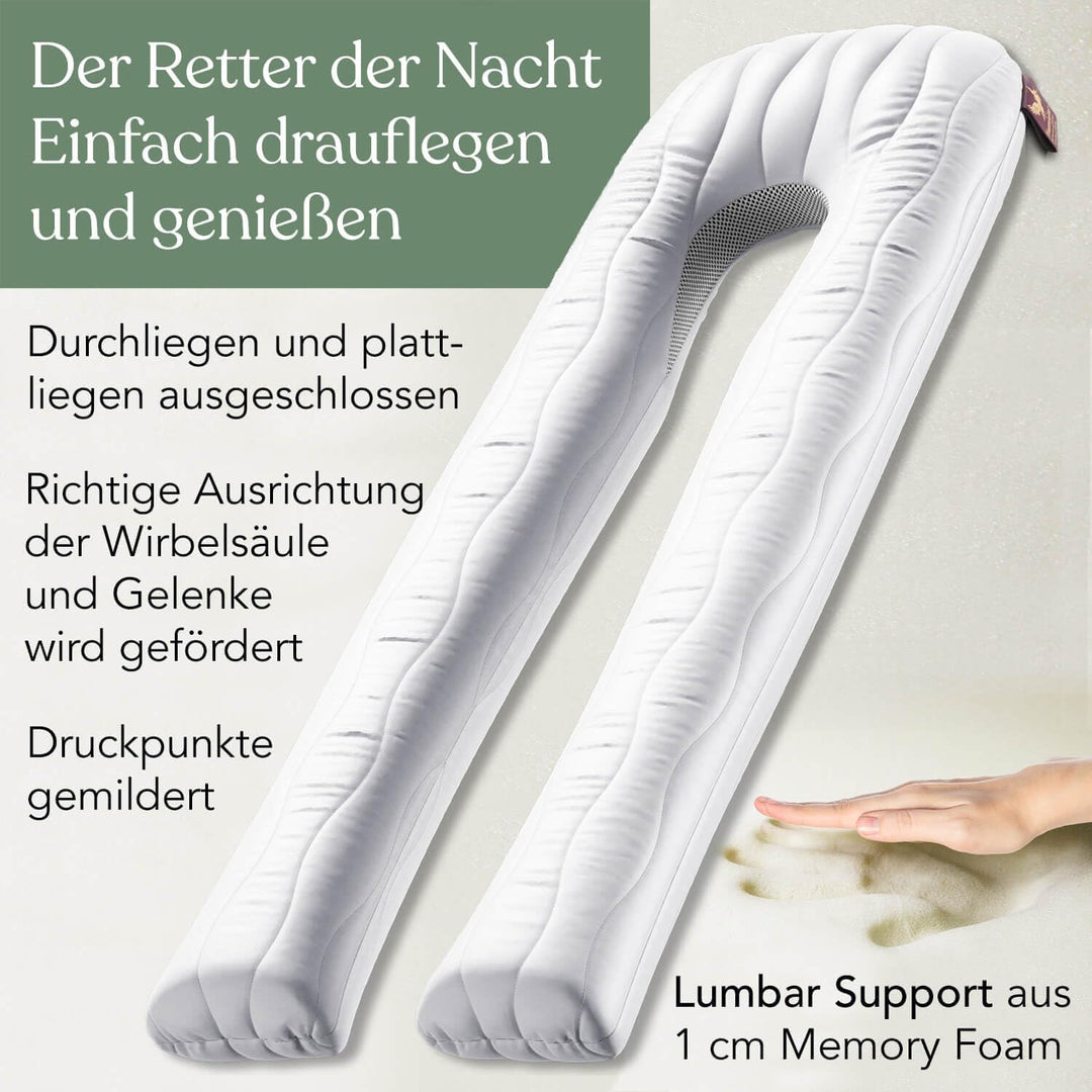 Traumreiter Visco XXL Seitenschläferkissen mit Bezug Baumwolle Braun - Hybrid Kissen + 2cm Memory Fo