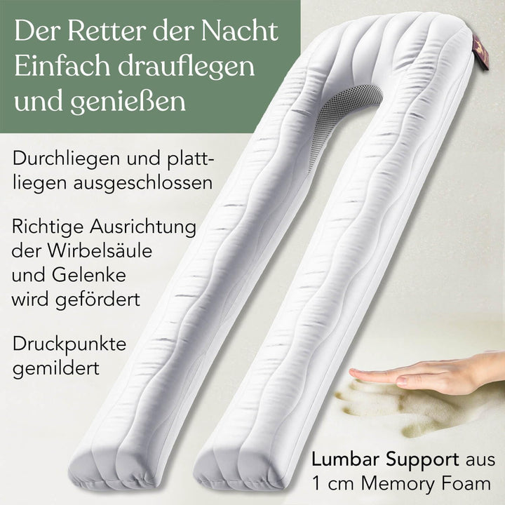 Traumreiter Visco XXL Seitenschläferkissen mit Bezug Baumwolle Braun - Hybrid Kissen + 2cm Memory Fo
