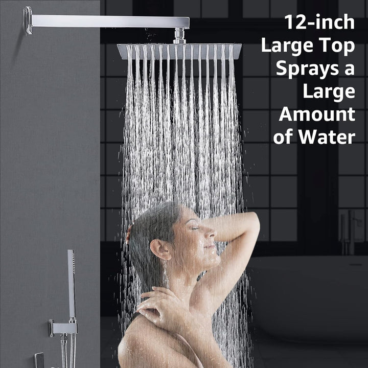 HOMELODY Regendusche Duschsystem mit Thermostat Unterputz Duscharmatur Eckig, Duschamaturenset Chrom